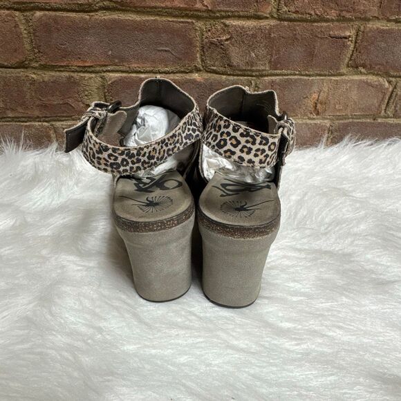 OTBT Women’s Jaunt Stone Cheetah Leather Wedge Platform Open Toe Sz 10 - Picture 5 of 11